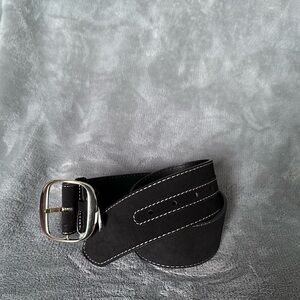 Ann Taylor Black Suede Belt with White Contrast Stitching corpcore